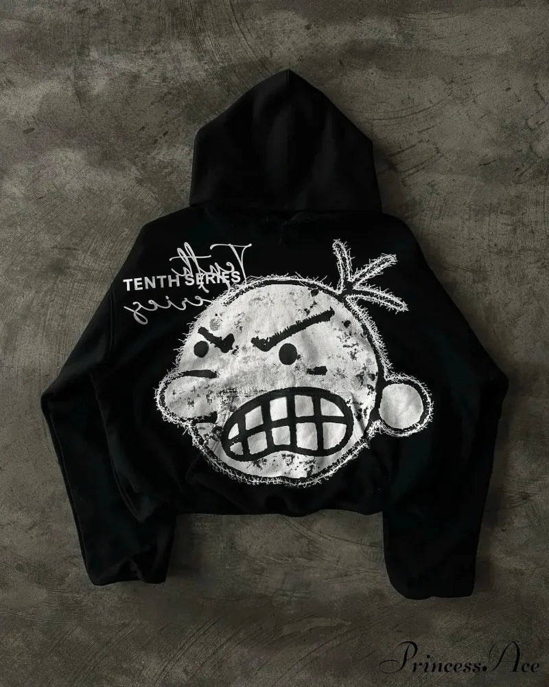 Vintage Patch Dark Cotton Hoodie - Image 6