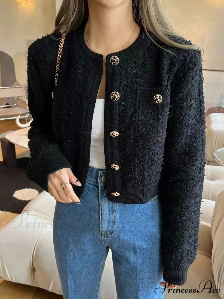 Vintage Single Buttoned Round Neck Knitted Cardigan - Image 3