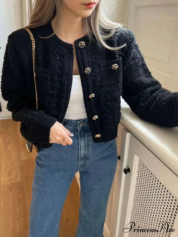 Vintage Single Buttoned Round Neck Knitted Cardigan - Image 4