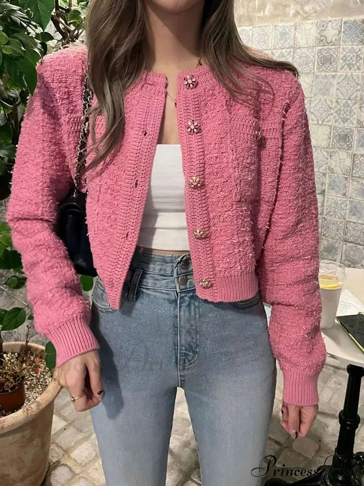 Vintage Single Buttoned Round Neck Knitted Cardigan - Image 5