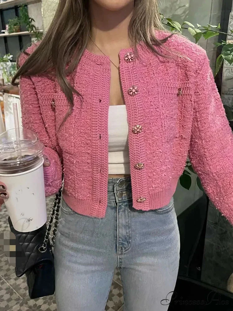 Vintage Single Buttoned Round Neck Knitted Cardigan - Image 6