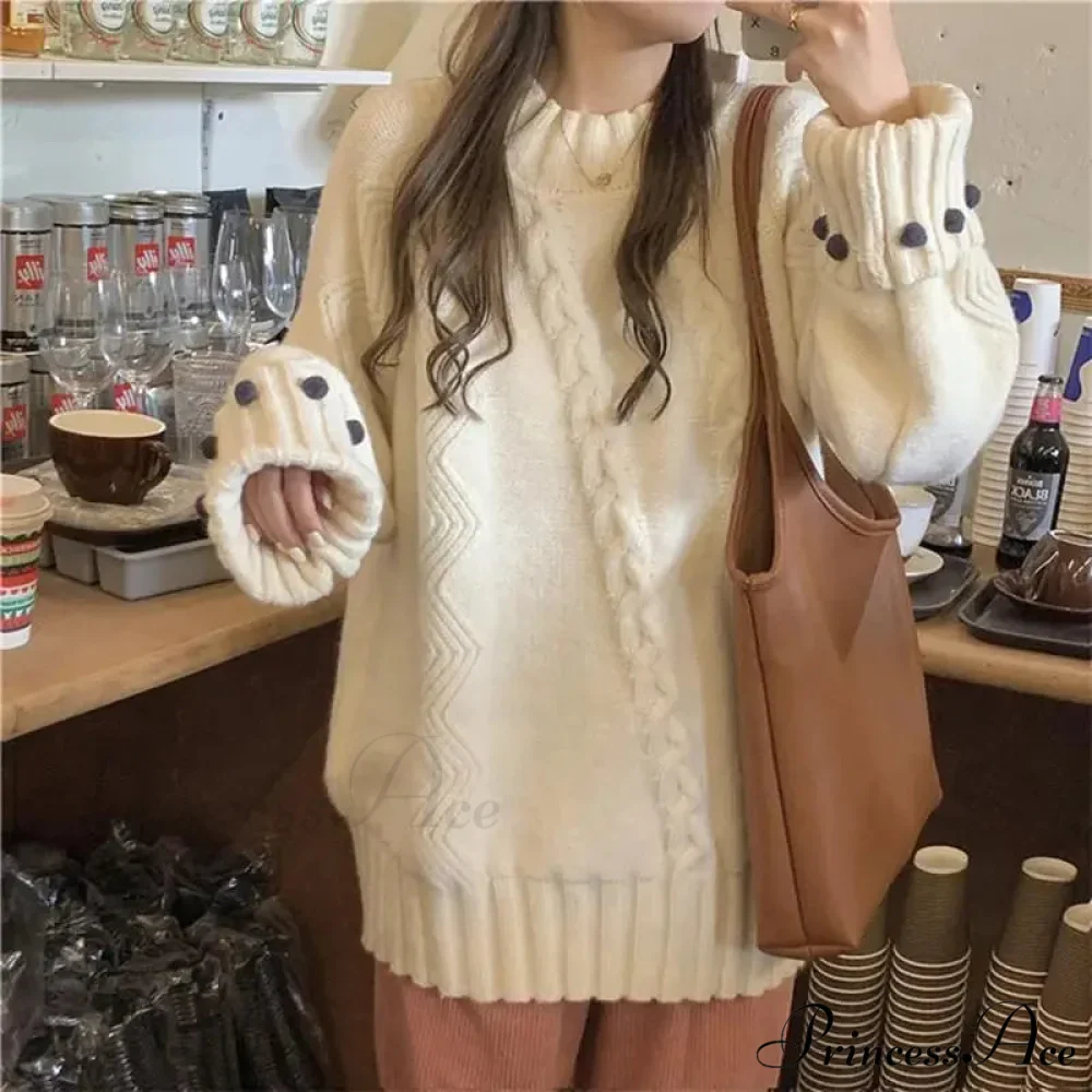 Vintage Solid Hue Chunky Relaxed Sophisticated Pullover - Image 2