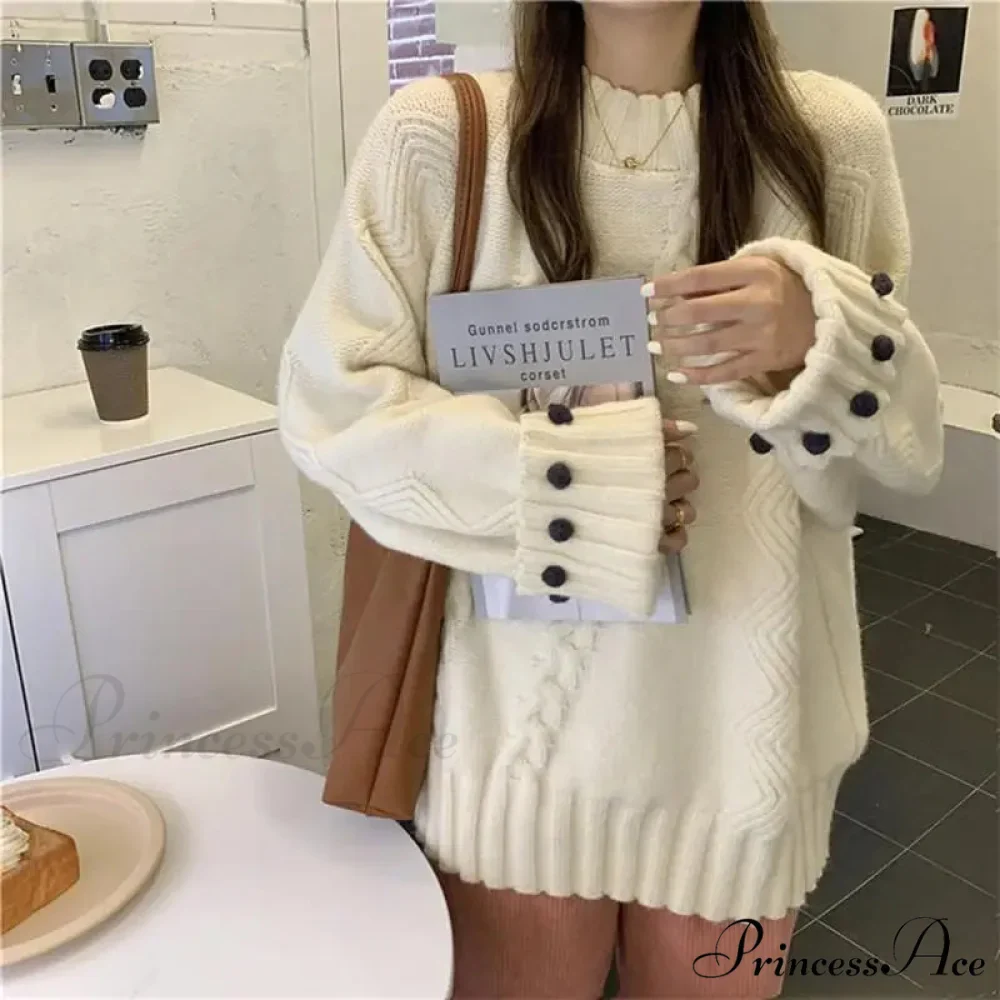 Vintage Solid Hue Chunky Relaxed Sophisticated Pullover - Image 3