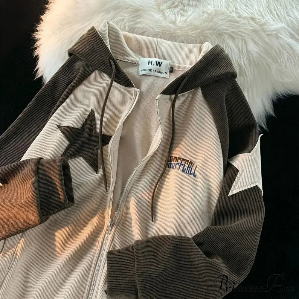 Vintage Star Patch Zipper Hoodie - Image 2