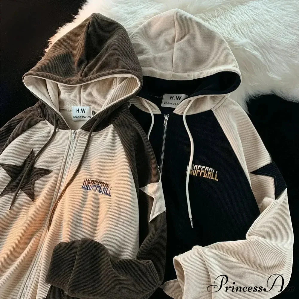 Vintage Star Patch Zipper Hoodie - Image 3