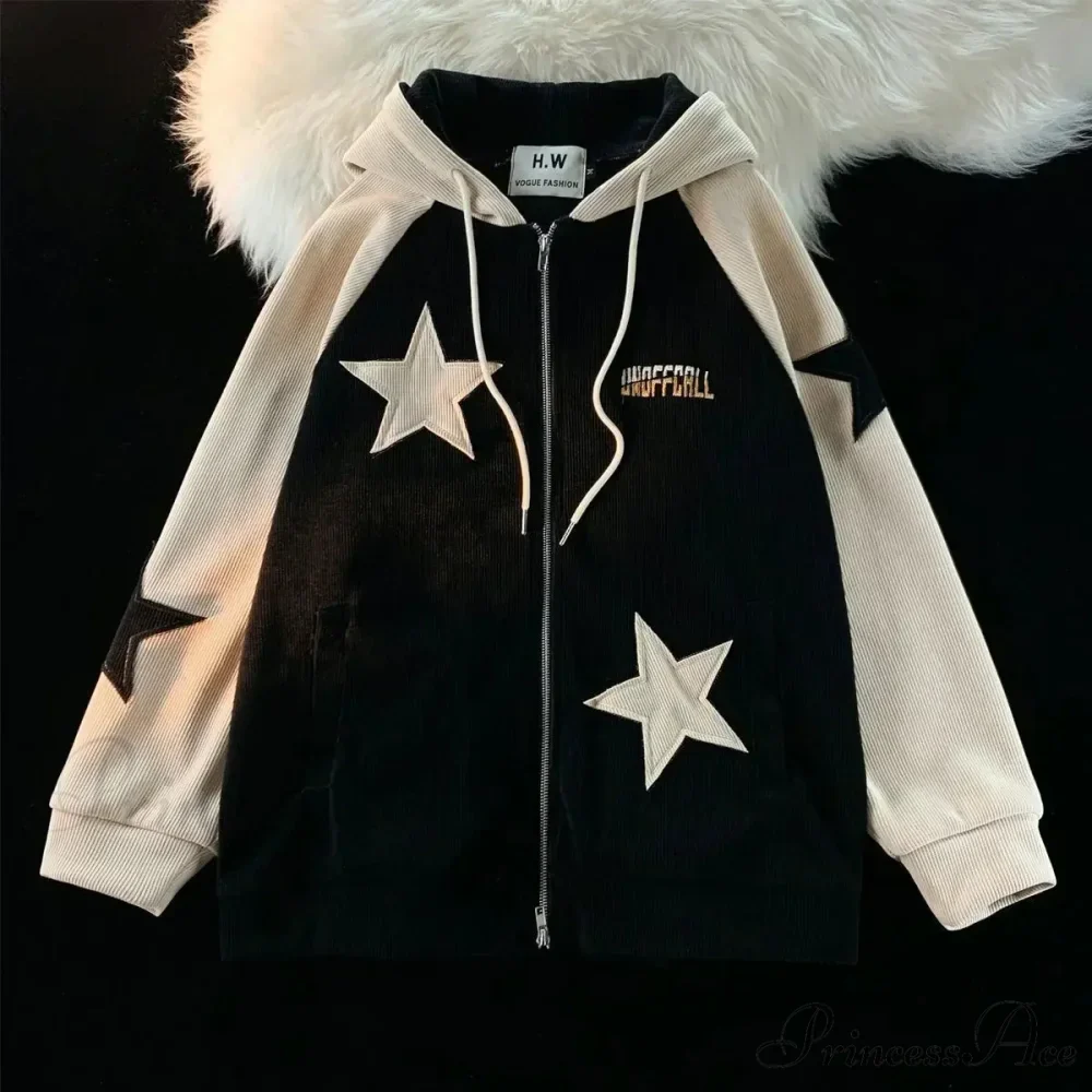 Vintage Star Patch Zipper Hoodie - Image 4
