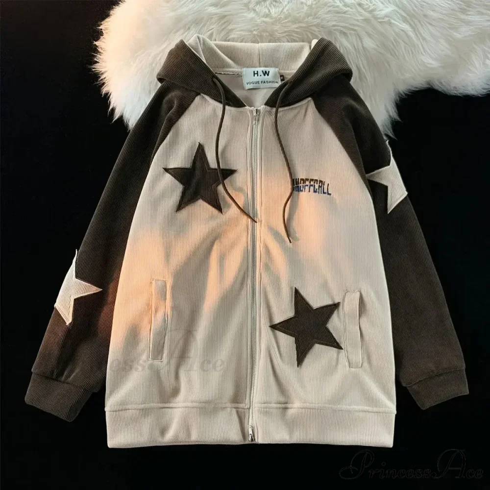 Vintage Star Patch Zipper Hoodie - Image 5