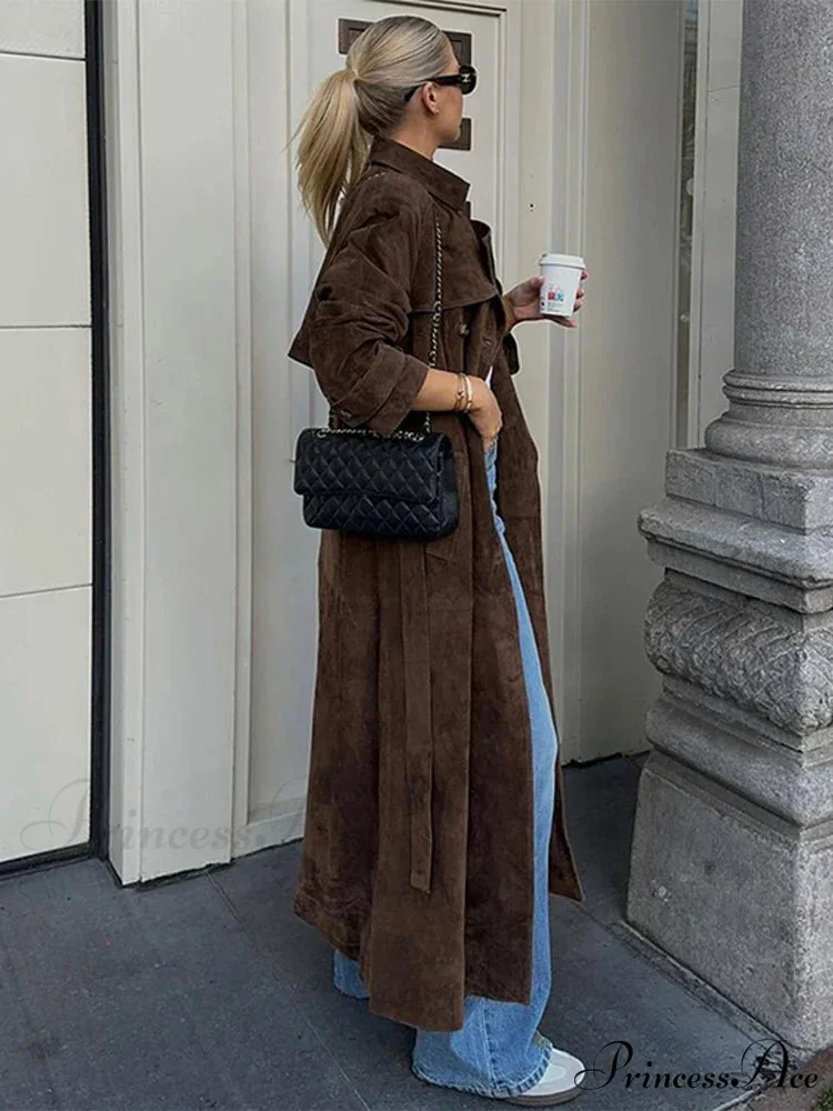 Vintage Suede Windbreak Dual-Buttoned Overcoat - Image 2