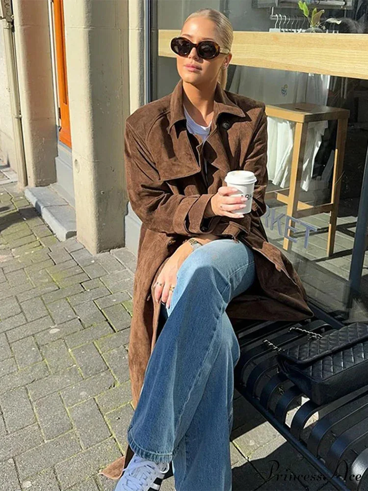 Vintage Suede Windbreak Dual-Buttoned Overcoat - Image 5