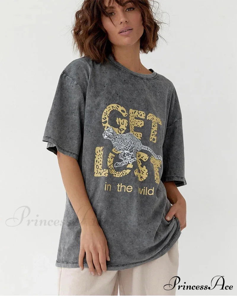 Vintage Washed Pattern High-End Retro T-shirt - Image 10
