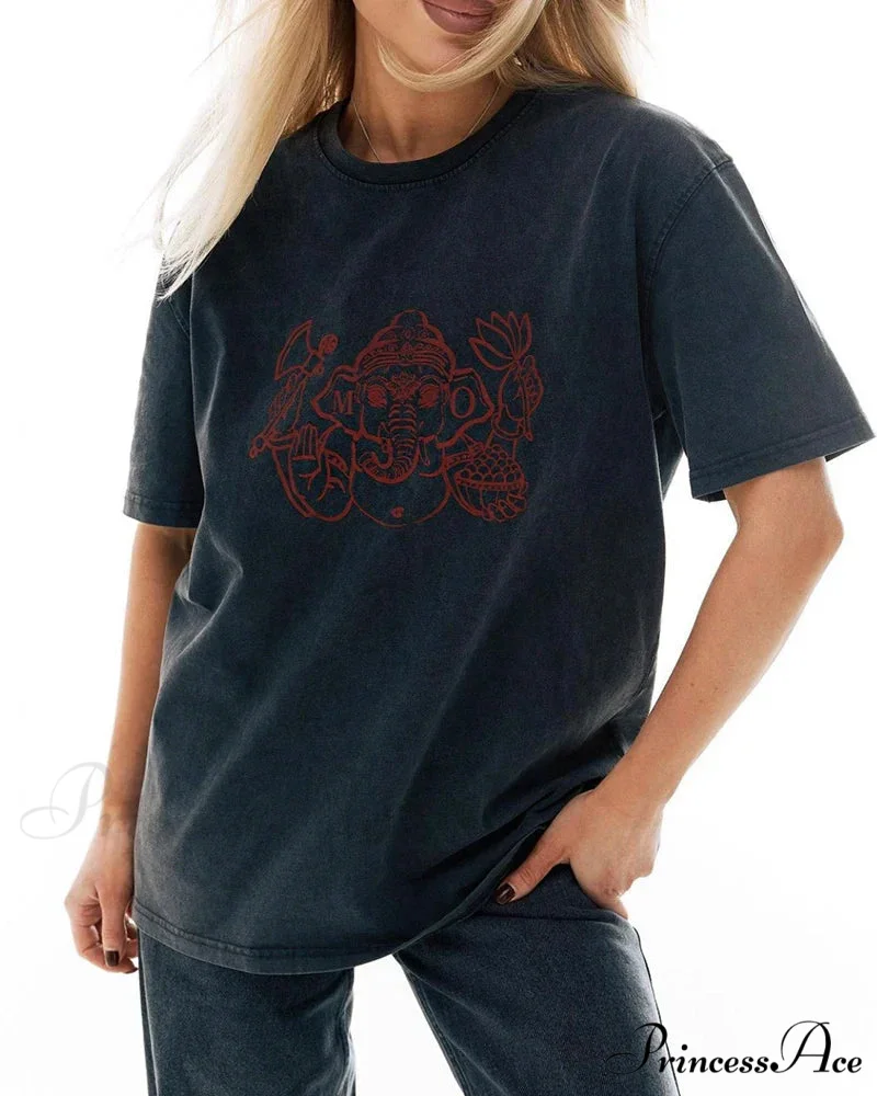 Vintage Washed Pattern High-End Retro T-shirt - Image 12