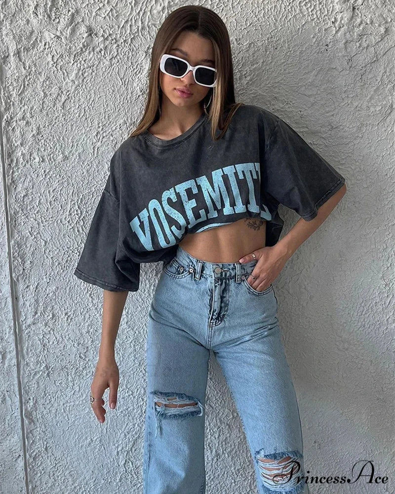 Vintage Washed Pattern High-End Retro T-shirt - Image 14