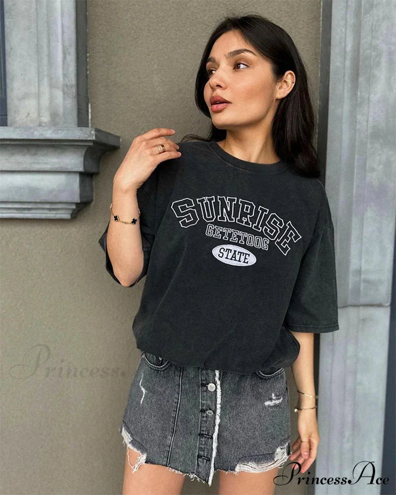 Vintage Washed Pattern High-End Retro T-shirt - Image 16