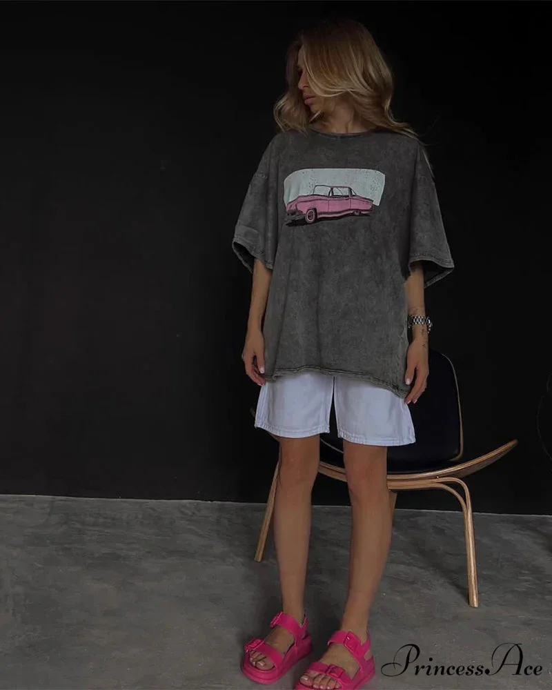 Vintage Washed Pattern High-End Retro T-shirt - Image 5