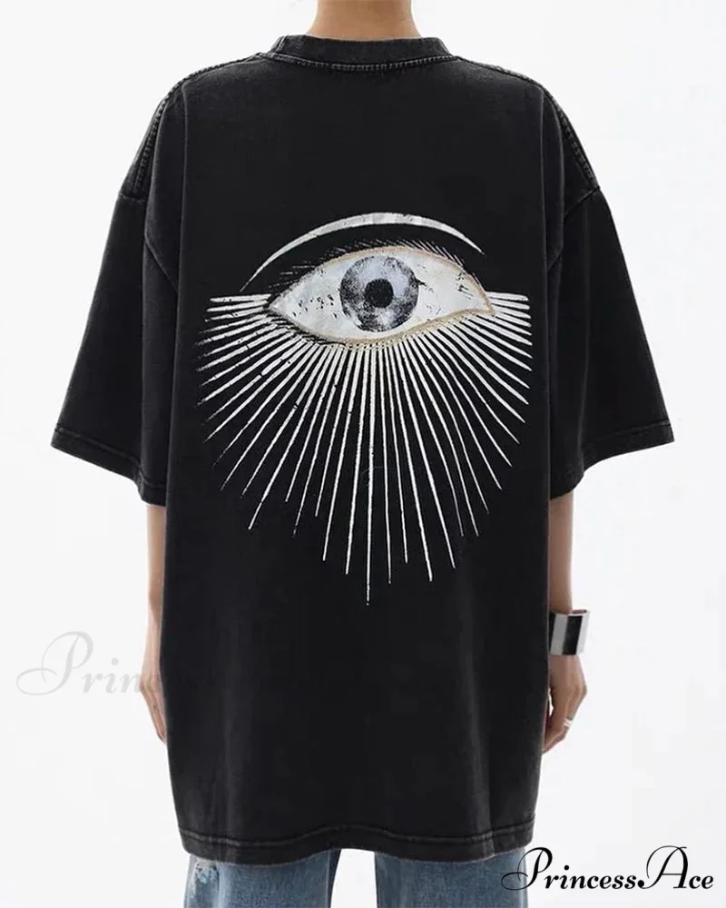 Vintage Washed Pattern High-End Retro T-shirt - Image 9
