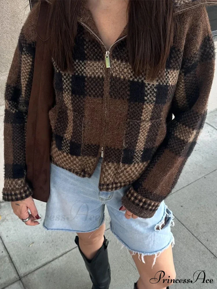 Vintage Zipper Baggy Long Sleeve Knit Cardigan - Image 5