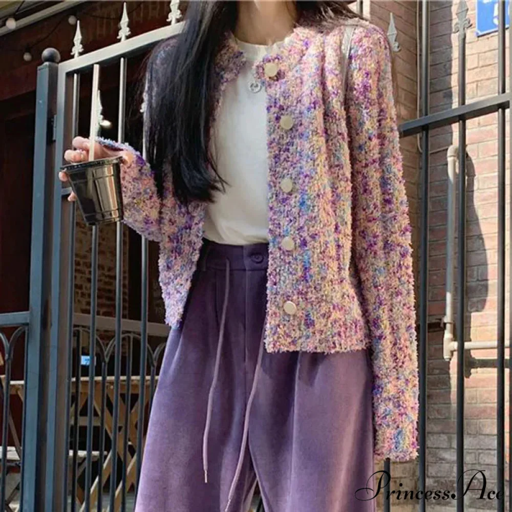 Violet Flowery Relaxed Breeze Open Weave Cardigan - Image 4