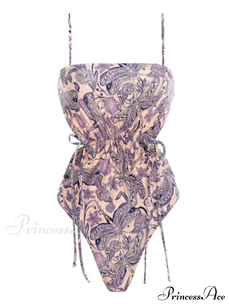 Violet Pattern Crisscross Open Back Single Piece - Image 2