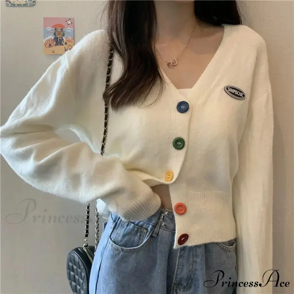 Vivid V-Neck Baggy Extended Sleeve Informal Knit Cardigan - Image 2