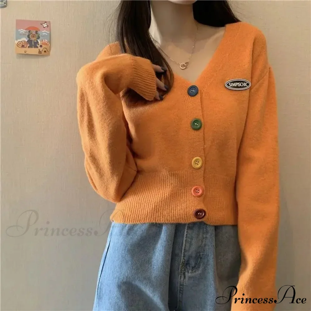 Vivid V-Neck Baggy Extended Sleeve Informal Knit Cardigan - Image 4