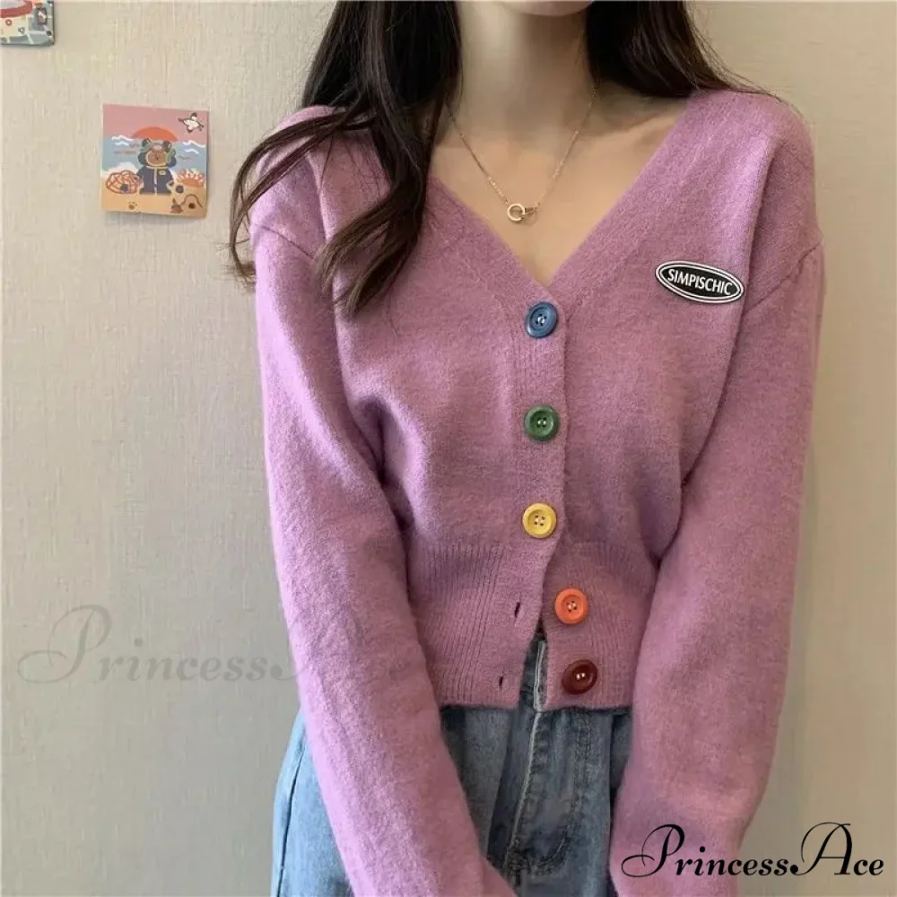 Vivid V-Neck Baggy Extended Sleeve Informal Knit Cardigan - Image 5