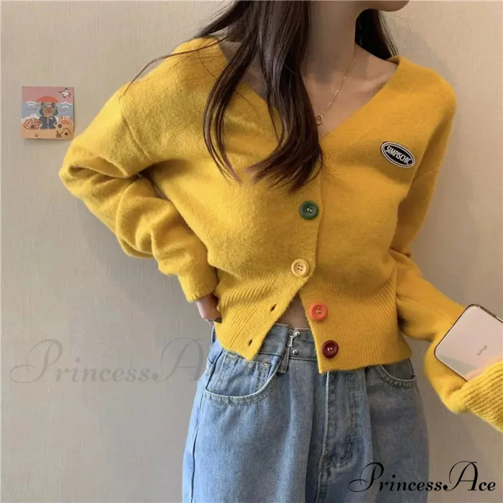 Vivid V-Neck Baggy Extended Sleeve Informal Knit Cardigan - Image 6