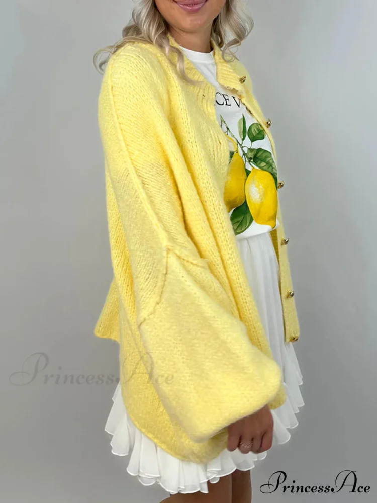 Voluminous Sleeve High Neck Cardigan - Image 3