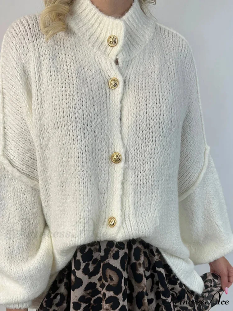 Voluminous Sleeve High Neck Cardigan - Image 4