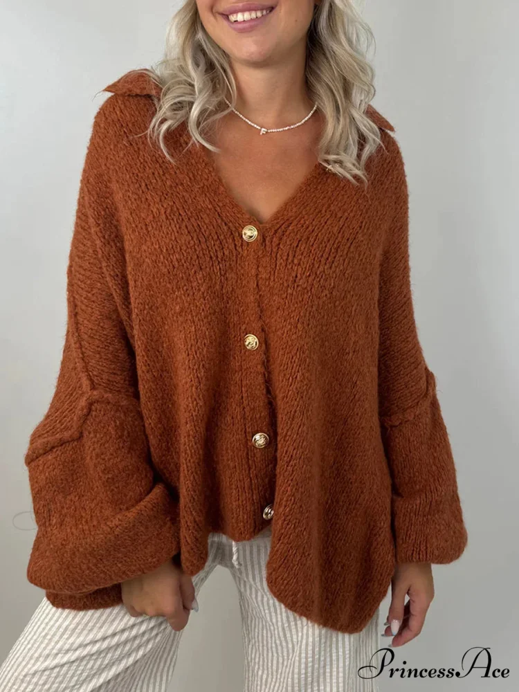 Voluminous Sleeve High Neck Cardigan - Image 5
