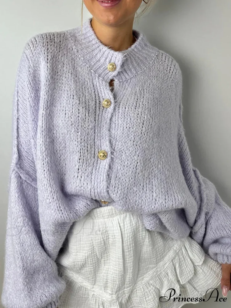 Voluminous Sleeve High Neck Cardigan - Image 6
