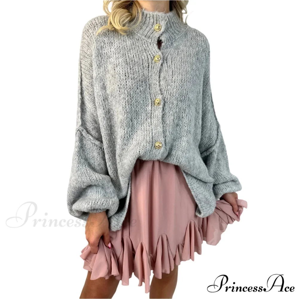 Voluminous Sleeve High Neck Cardigan - Image 9