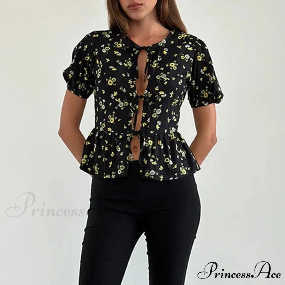 Voluminous Sleeve Ribbon Crop Top - Image 4