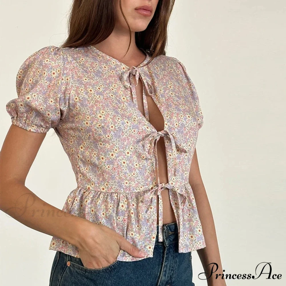 Voluminous Sleeve Ribbon Crop Top - Image 5