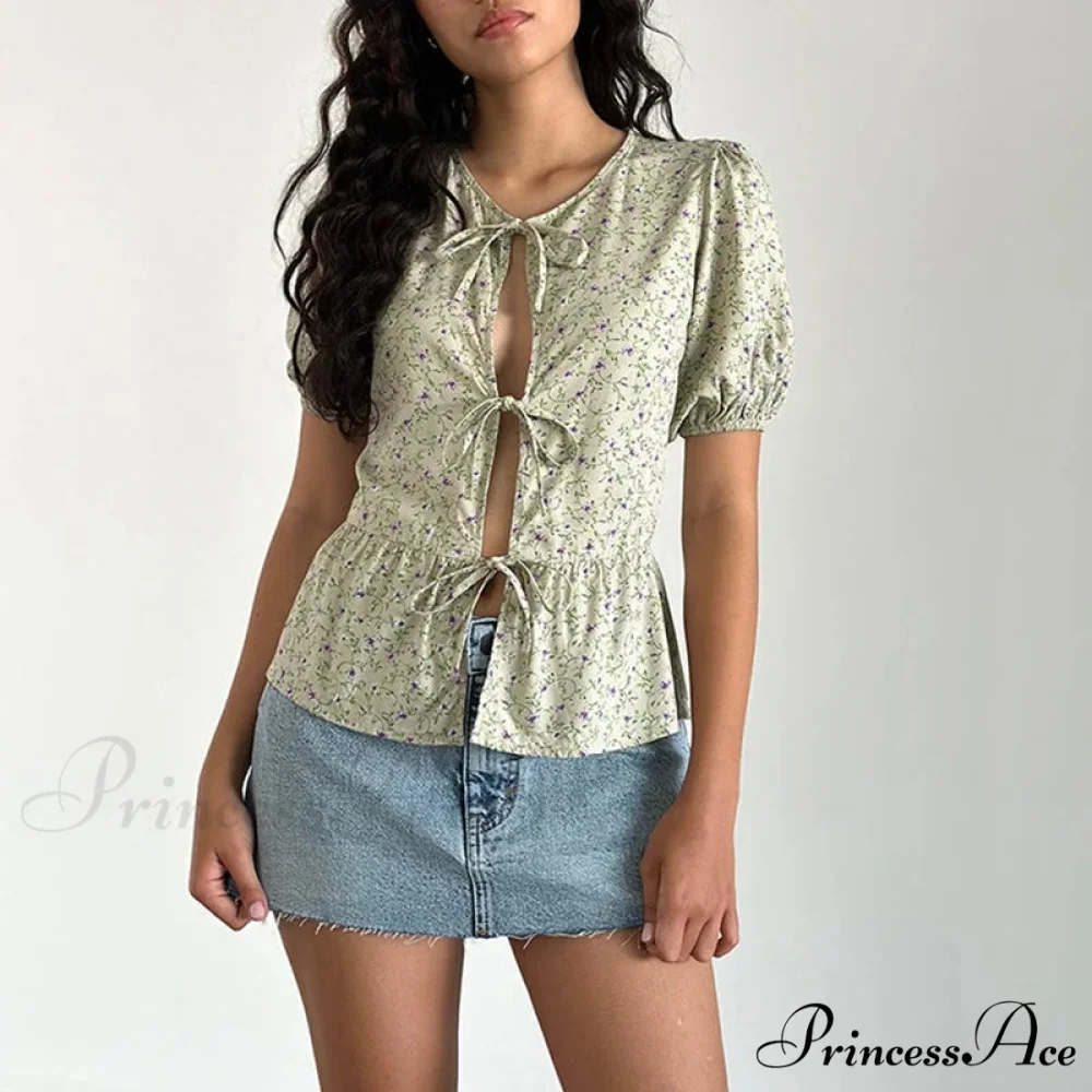 Voluminous Sleeve Ribbon Crop Top - Image 6