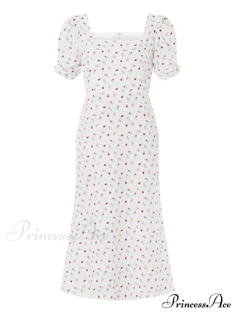 Warm Blossoming Midi Puff Sleeve A-Line Floral Dress - Image 7