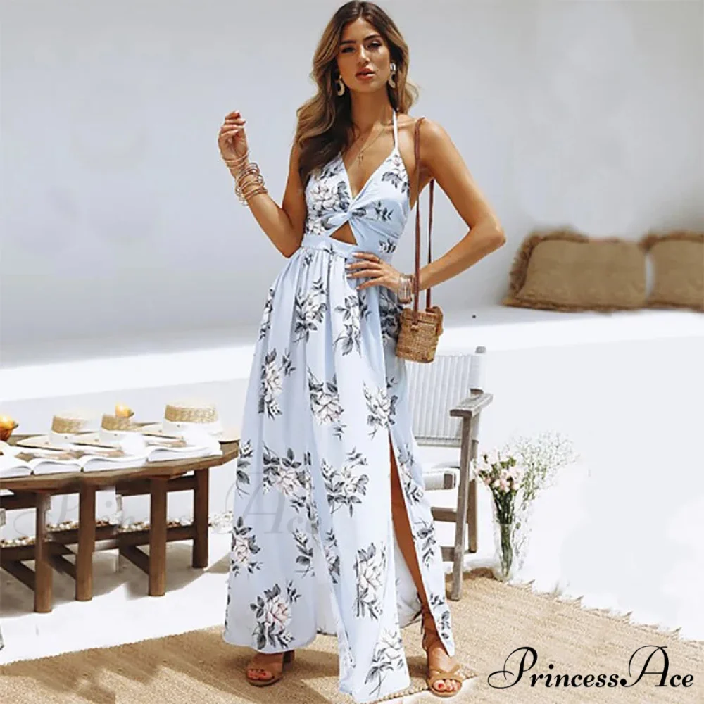 Warm Bohemian Long Halter Flower Dress - Image 3