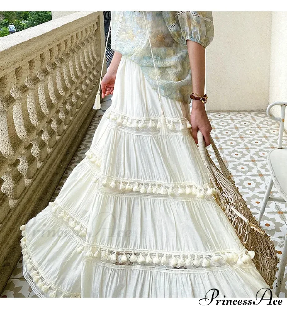 Warm Bohemian Skirts Elevated Waist Hollow A-line Maxi Skirts Vacation - Image 2