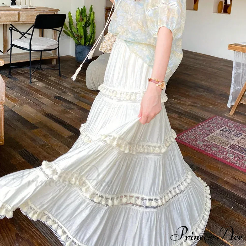 Warm Bohemian Skirts Elevated Waist Hollow A-line Maxi Skirts Vacation - Image 3