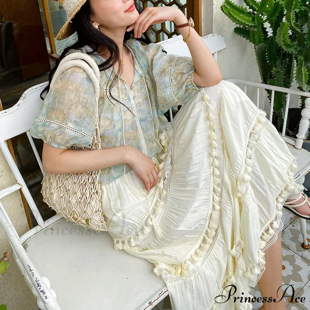 Warm Bohemian Skirts Elevated Waist Hollow A-line Maxi Skirts Vacation - Image 4