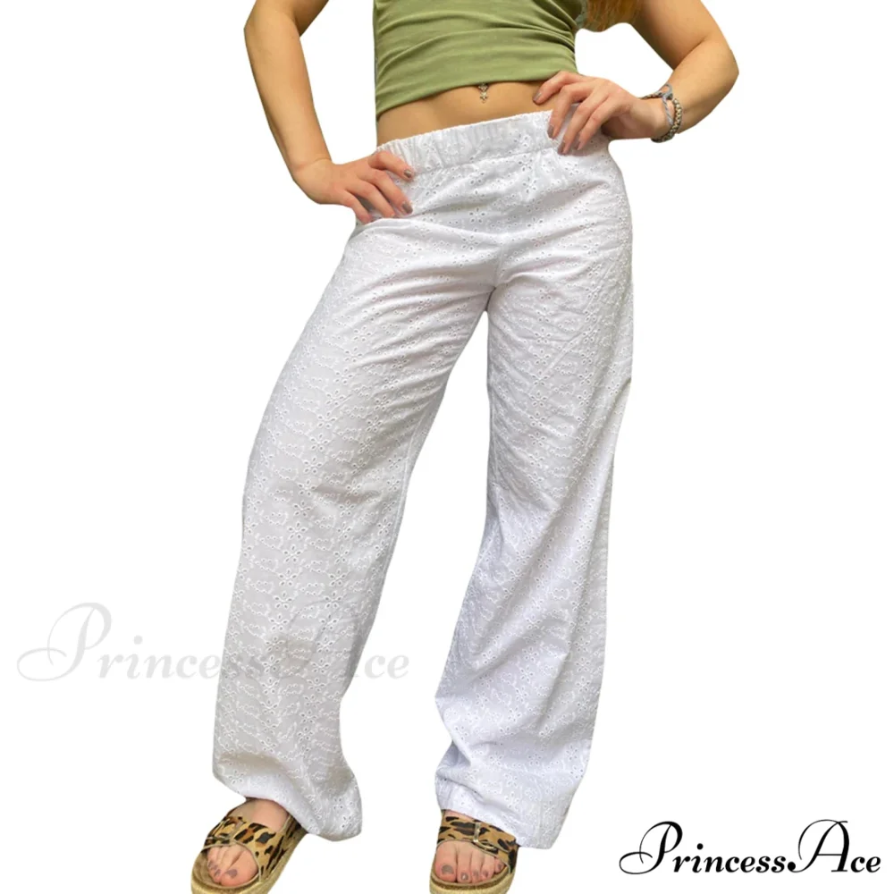 Warm Cute Eyelet Embroidery Wide Leg Pant - Image 4