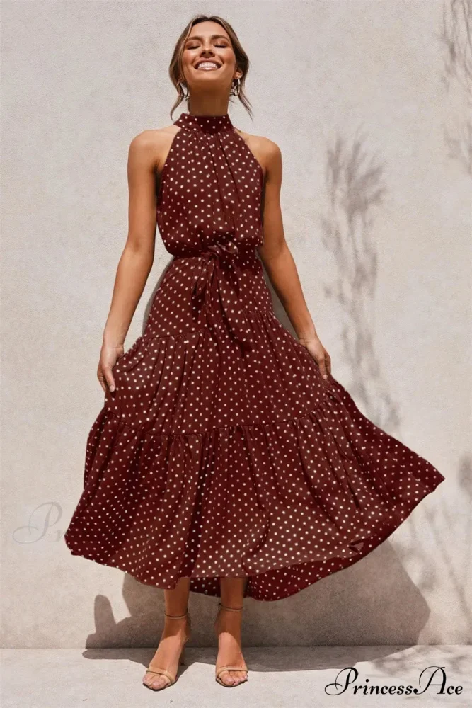 Warm Flower Pattern Halter Neck Seaside Flower Dress - Image 10