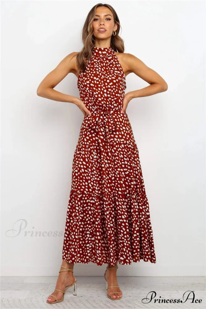 Warm Flower Pattern Halter Neck Seaside Flower Dress - Image 13