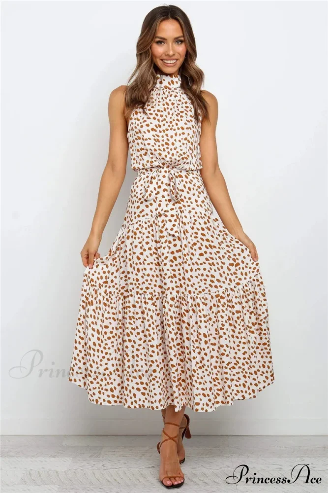 Warm Flower Pattern Halter Neck Seaside Flower Dress - Image 14