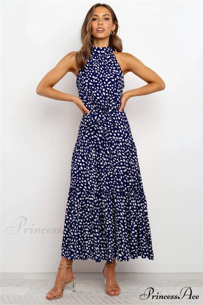 Warm Flower Pattern Halter Neck Seaside Flower Dress - Image 15