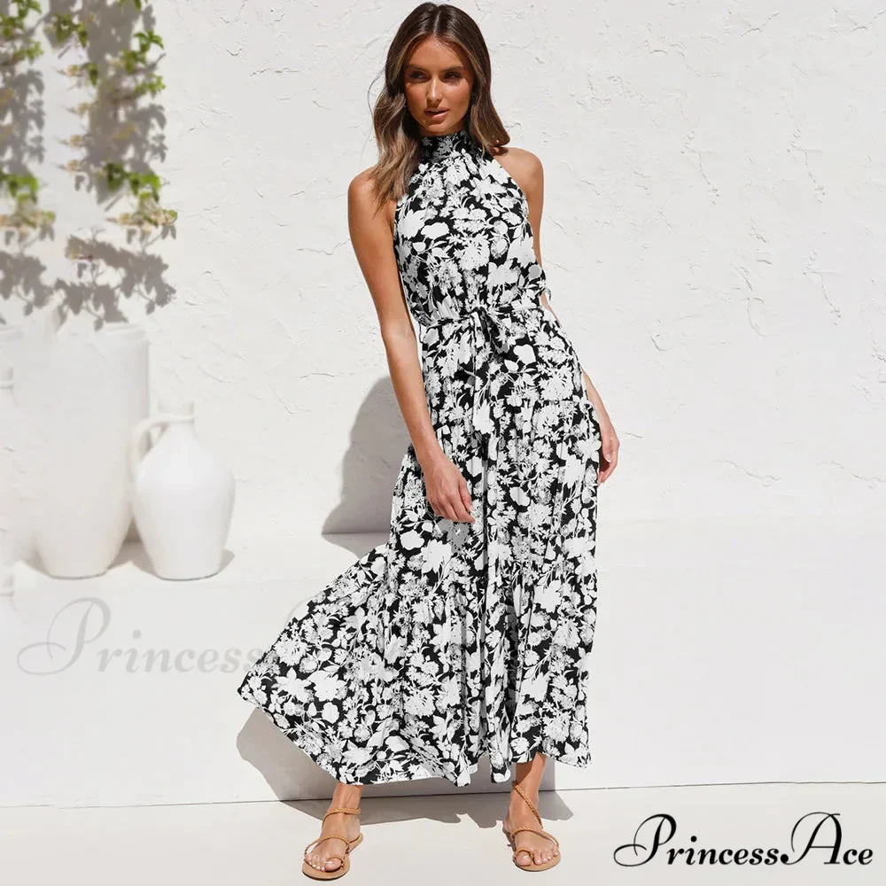 Warm Flower Pattern Halter Neck Seaside Flower Dress - Image 2