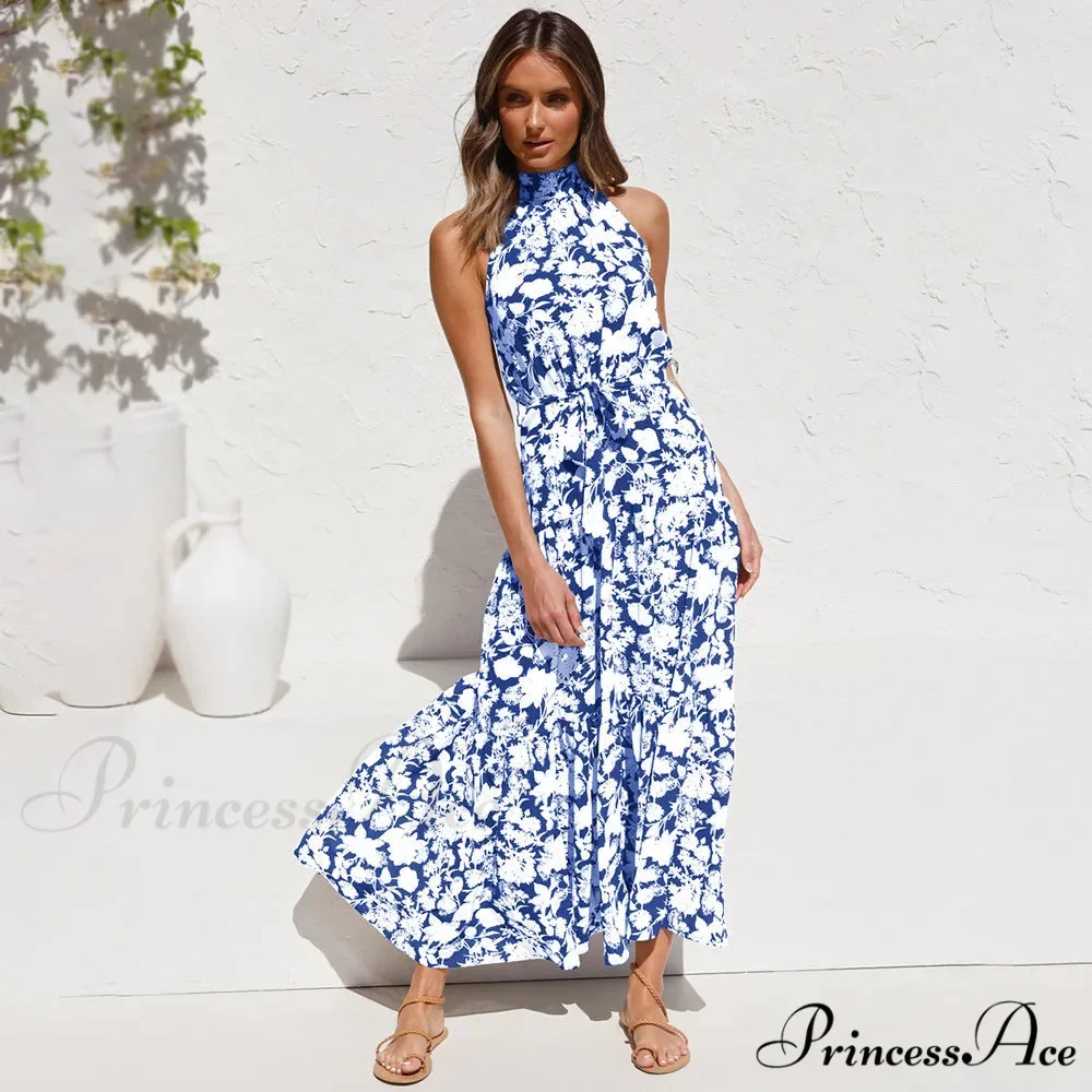 Warm Flower Pattern Halter Neck Seaside Flower Dress - Image 3