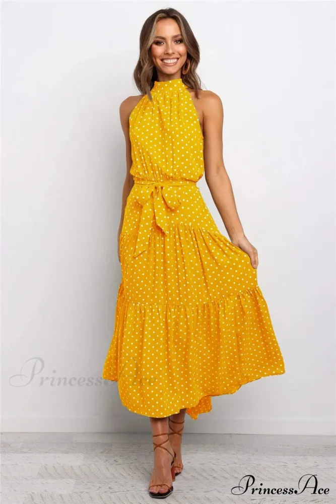 Warm Flower Pattern Halter Neck Seaside Flower Dress - Image 5