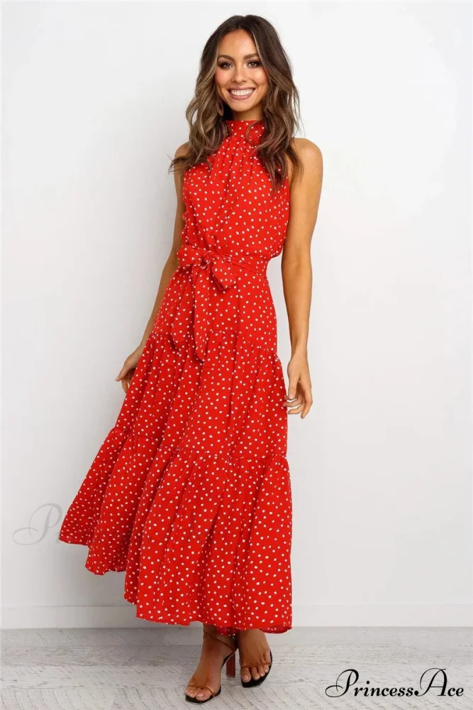 Warm Flower Pattern Halter Neck Seaside Flower Dress - Image 6
