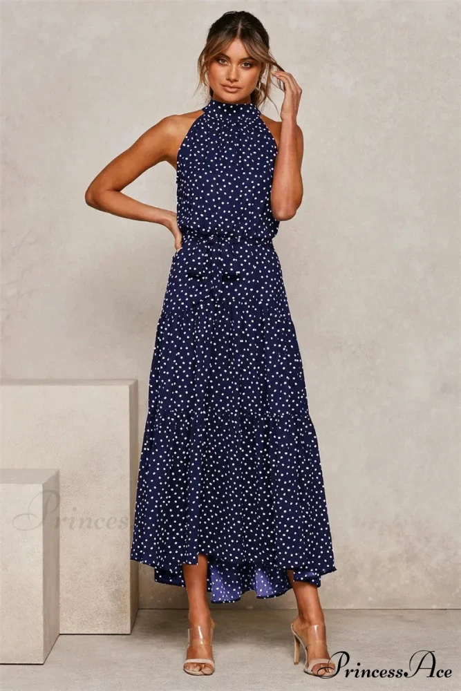 Warm Flower Pattern Halter Neck Seaside Flower Dress - Image 7