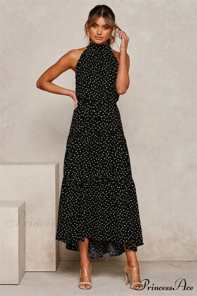 Warm Flower Pattern Halter Neck Seaside Flower Dress - Image 8